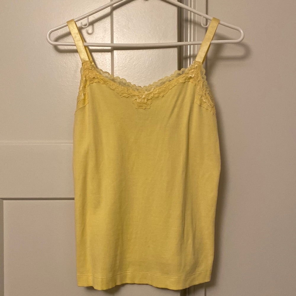 Chico’s Cotton Tank ribbed with lace trim.